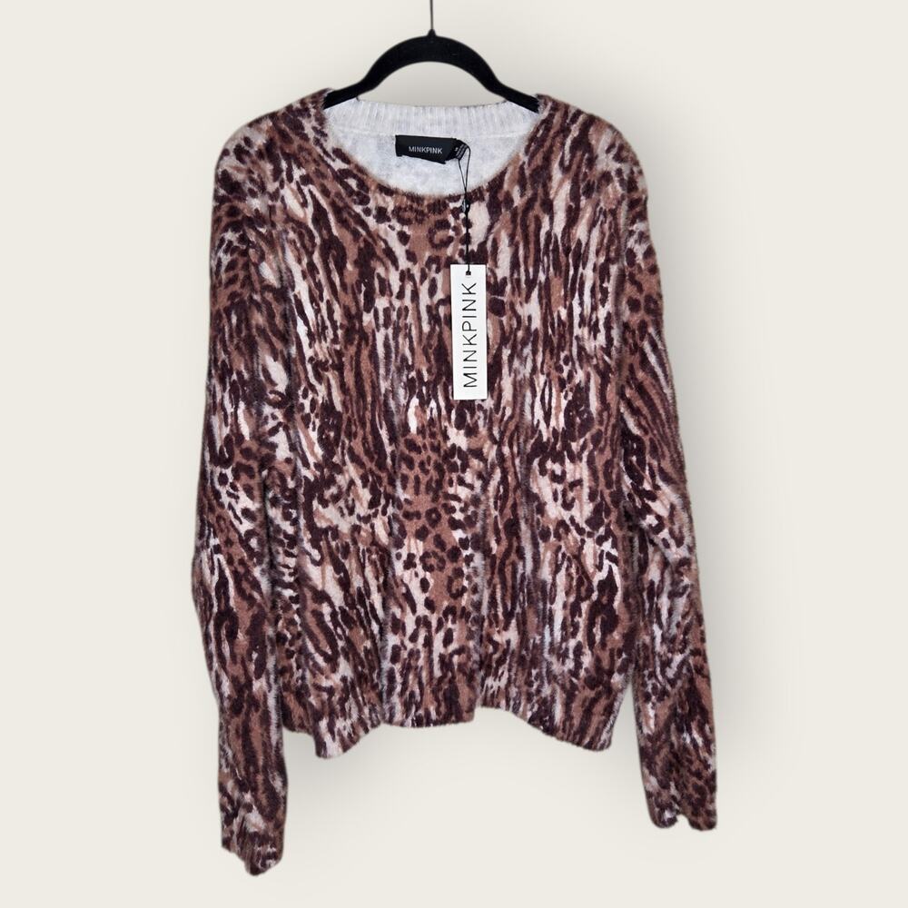 NEW MINKPINK Game On Knit Top Animal Print Women's Med